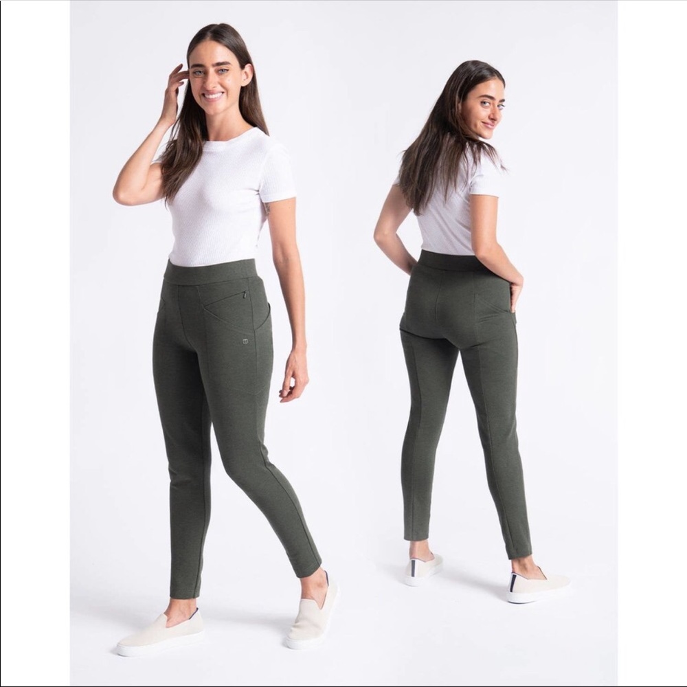 Betabrand Zippered Journey Pants in Sage Green Small Long